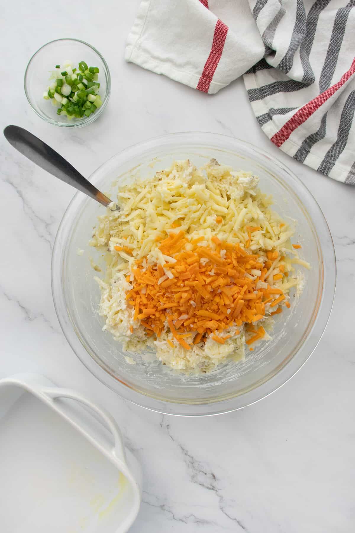 potatoes romanoff in mixing bowl