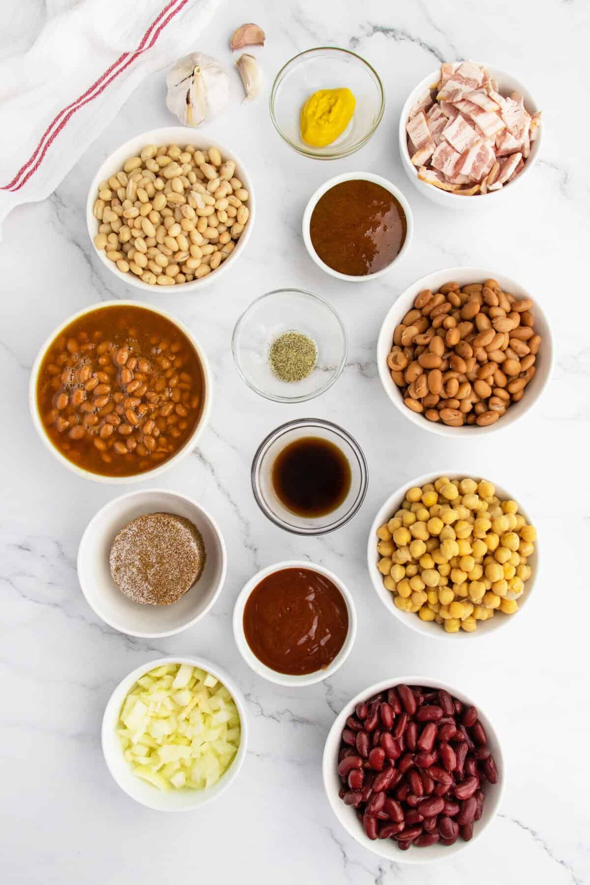 Homemade baked beans ingredients