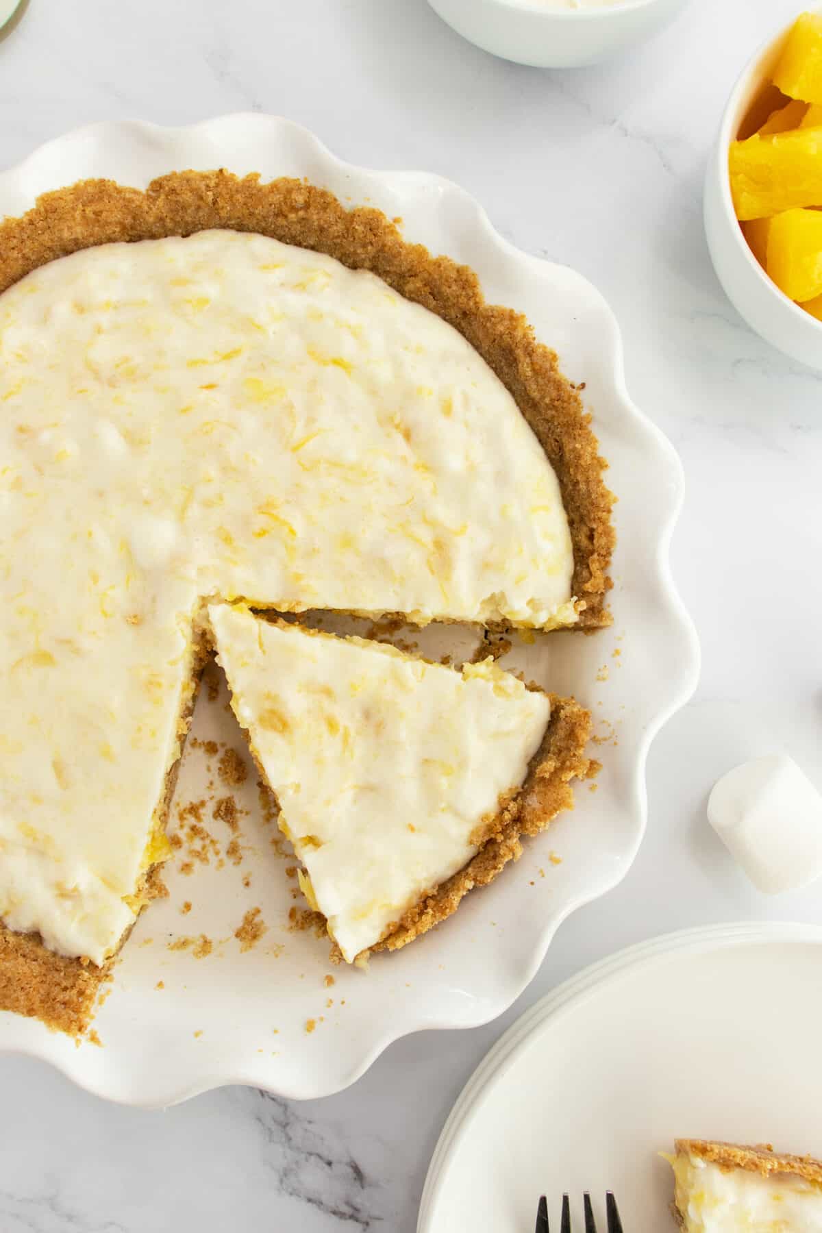 Marshmallow Pineapple Pie in pie plate
