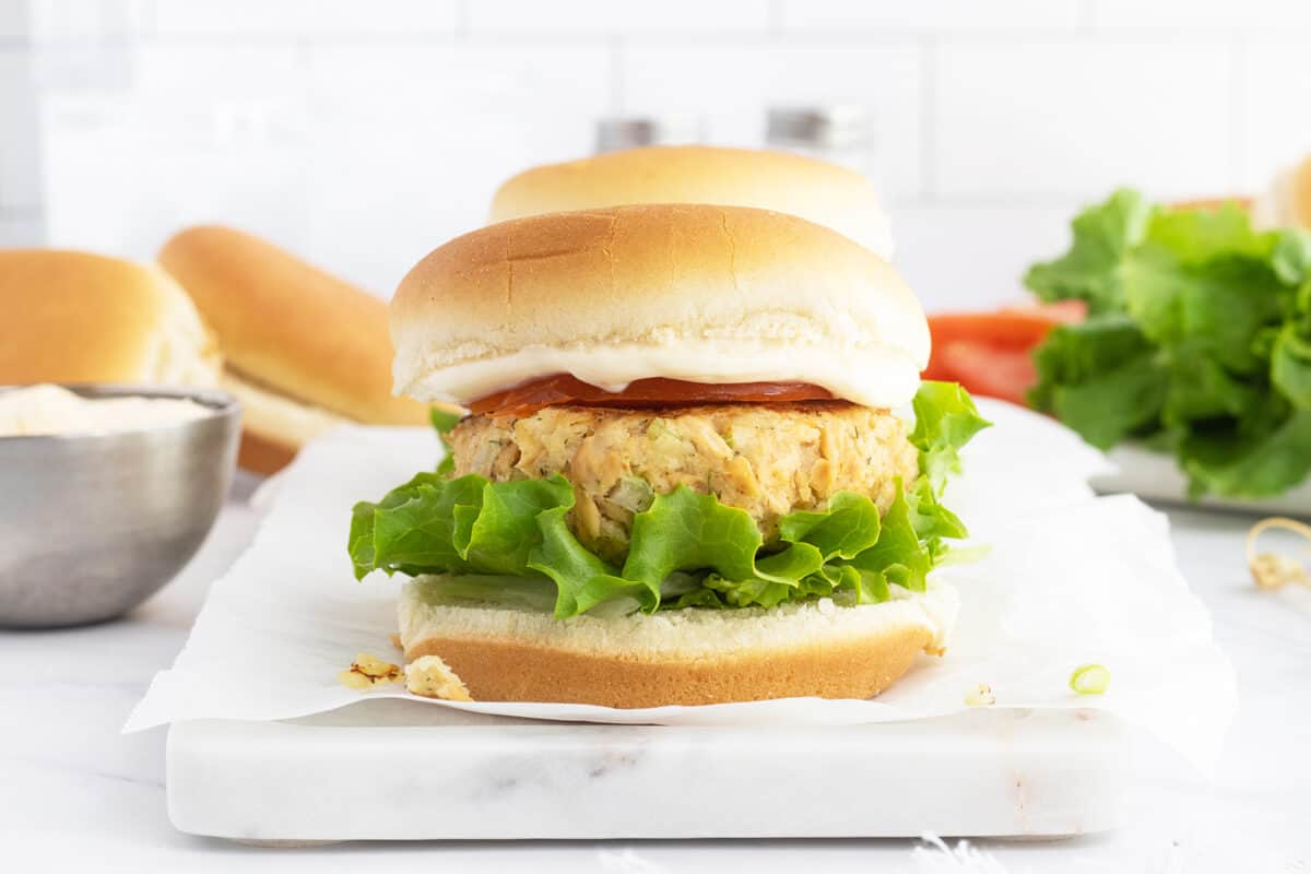 Salmon Burger with lettuce