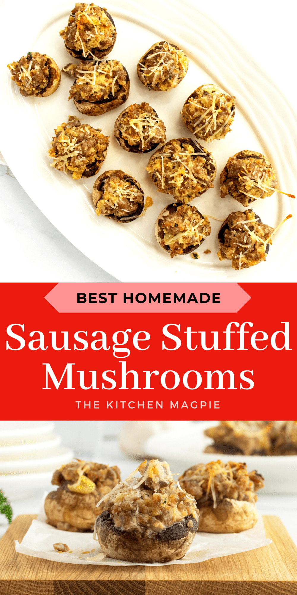 Ideal as a party snack or even just a handy little lunch, these sausage stuffed mushrooms provide an easy bite that is incredibly meaty and satisfying .