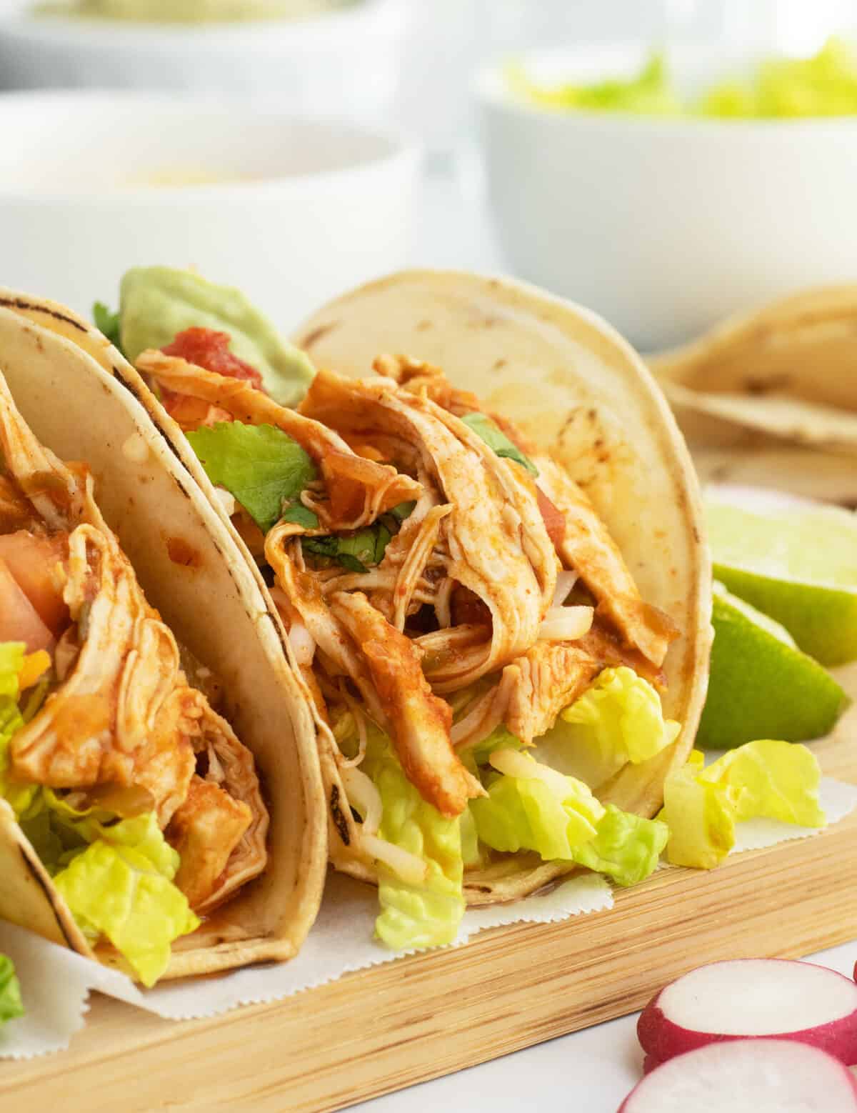 Shredded Chicken Tacos with toppings