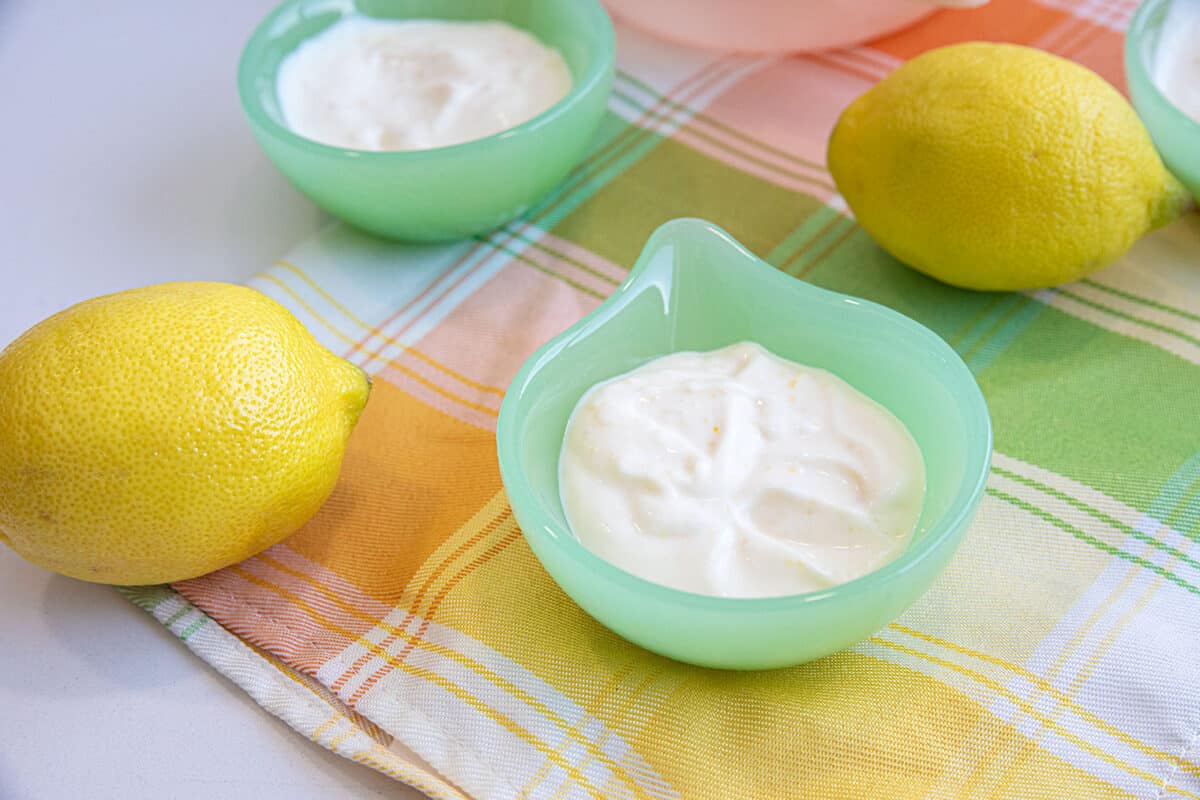 Lemon Aioli in a small green bowl