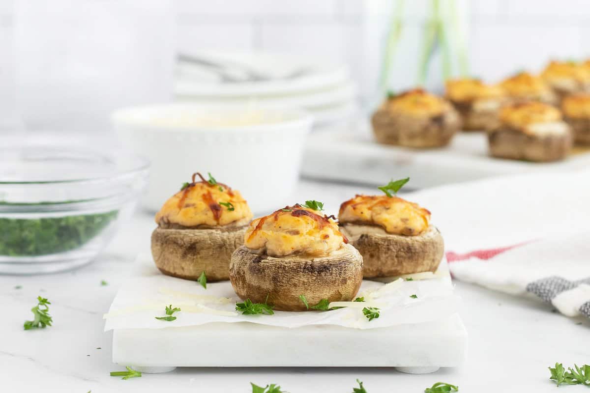 Stuffed mushrooms filled with cheese and herbs.