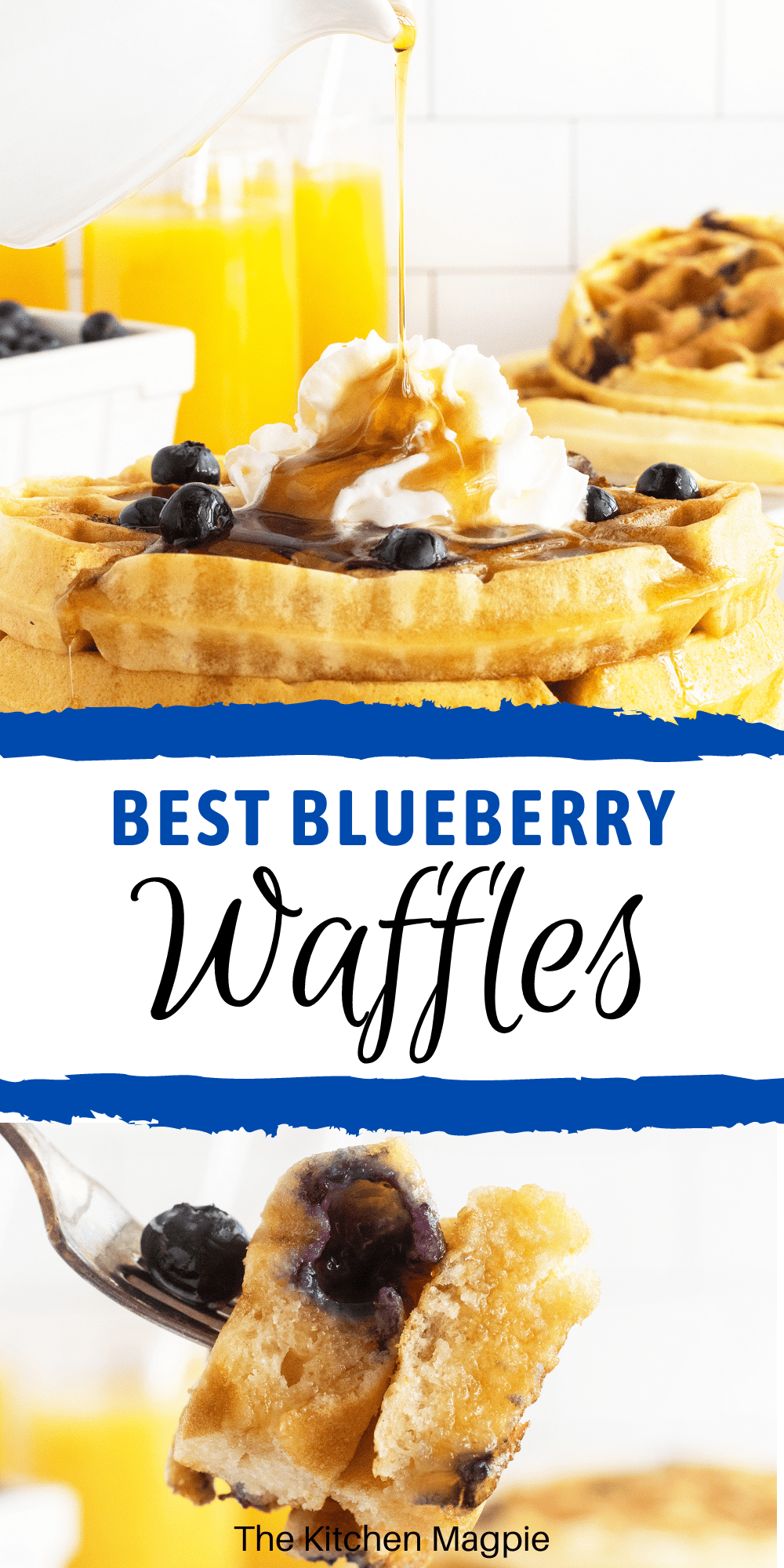 Crispy, a little bit chewy, and, in this recipe the waffles are packed full of juicy blueberries; what's not to like?
