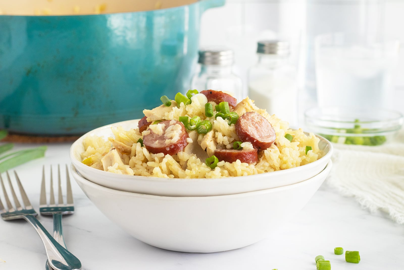 Southern-style chicken and rice comfort dish.