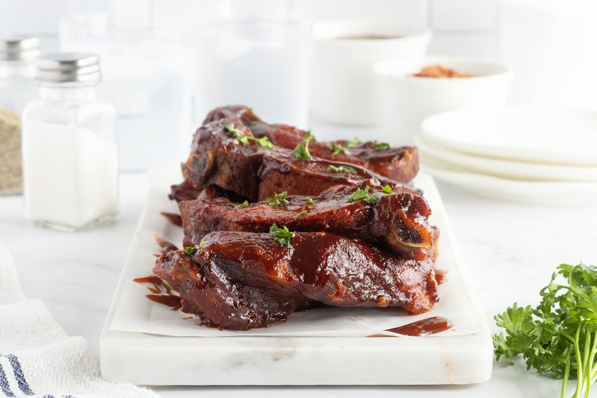 Country style ribs on white board