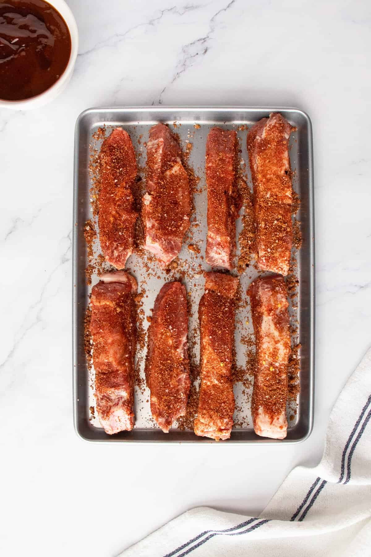 Country style ribs on baking sheet