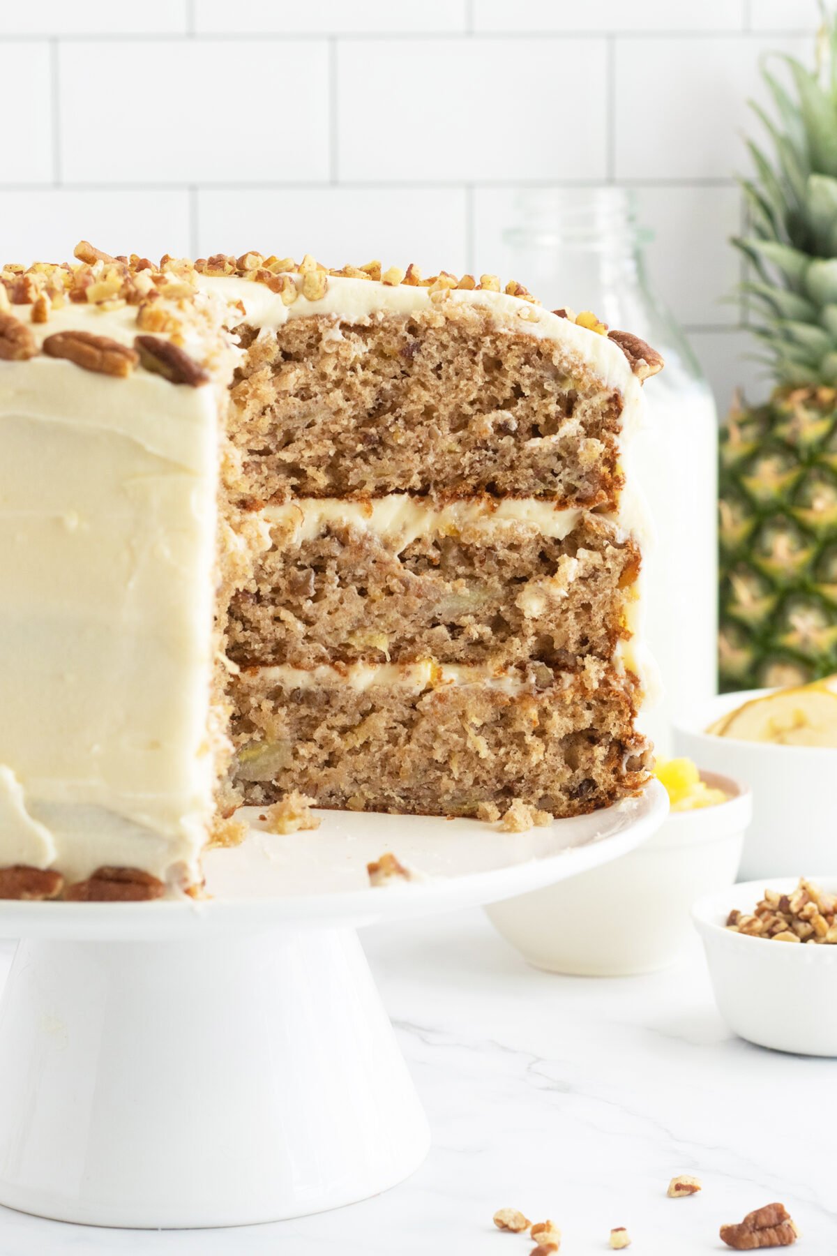 Hummingbird cake on cake plate