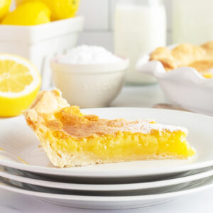 Lemon Chess Pie slice on white plate