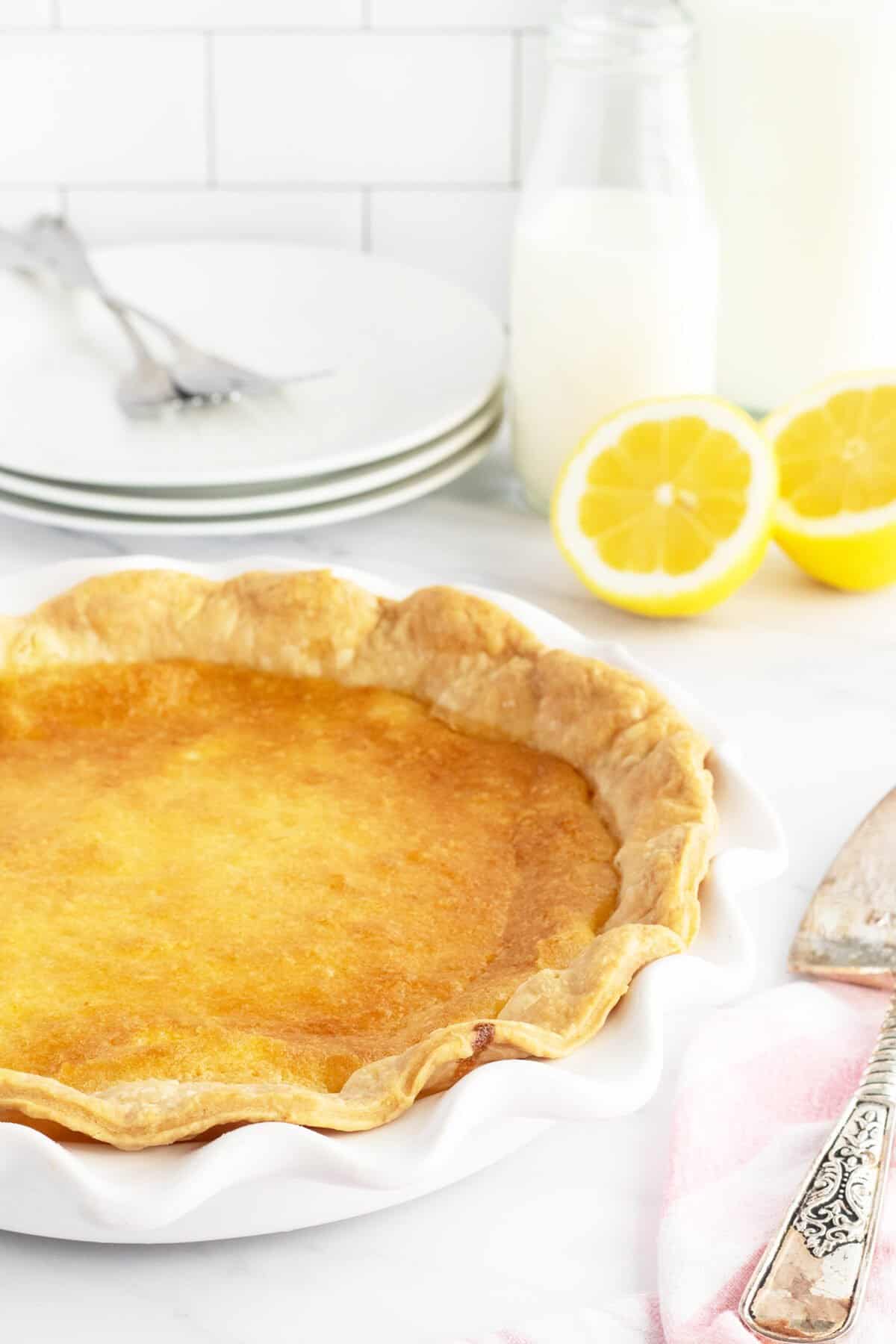 Whole Lemon Chess Pie in pie plate