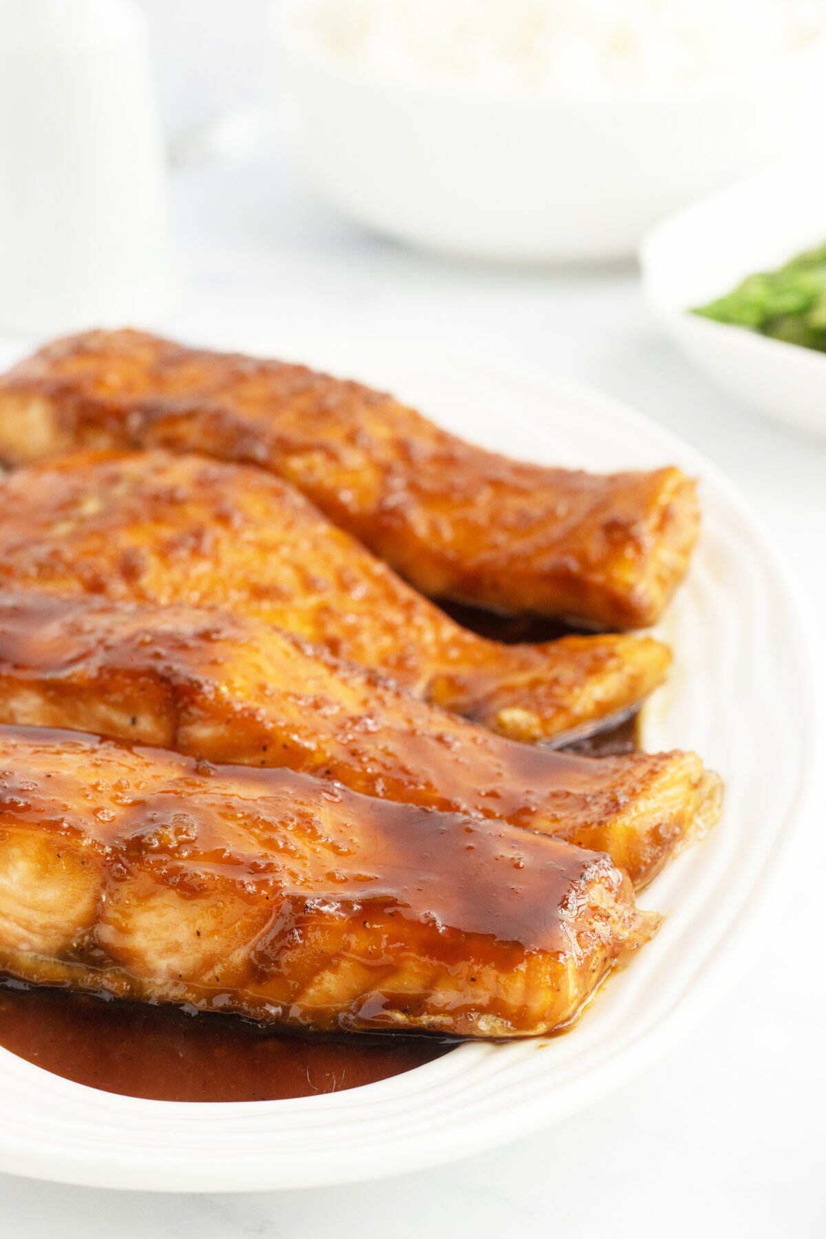 Maple Glazed Salmon on a white platter