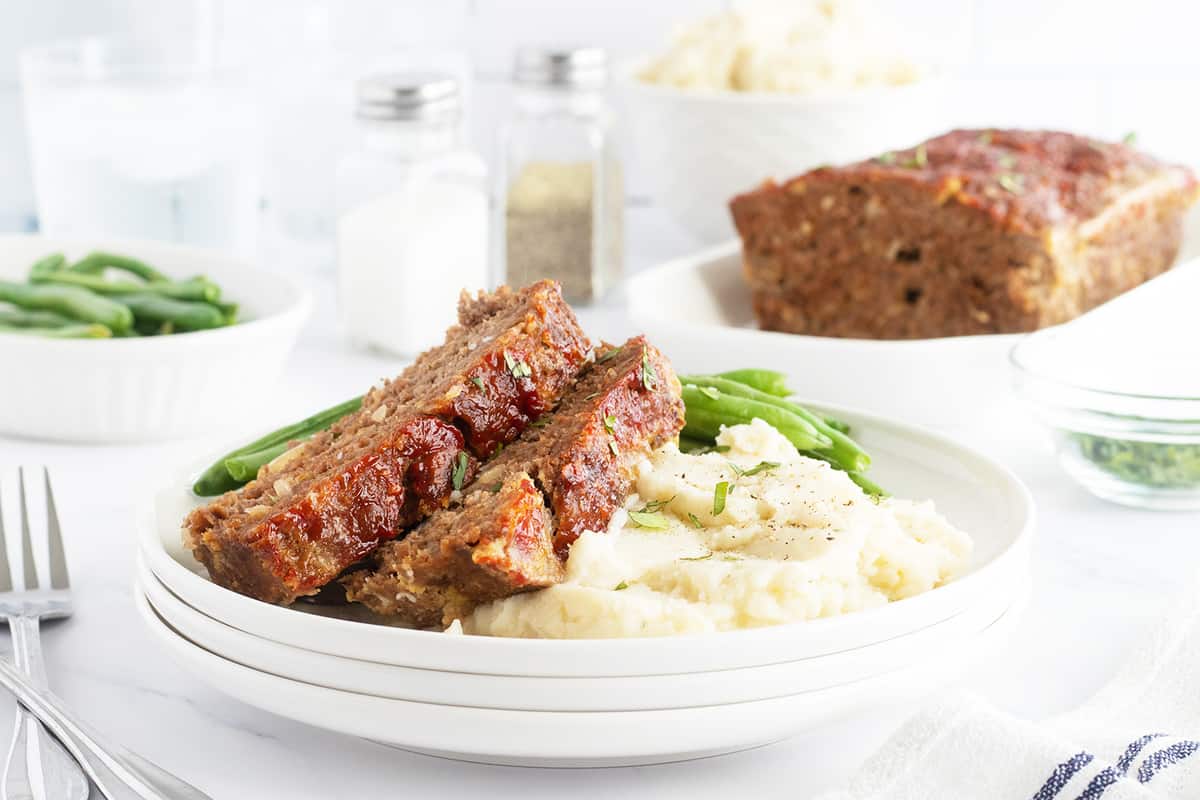 Classic meatloaf made with Lipton onion soup mix and topped with ketchup glaze.