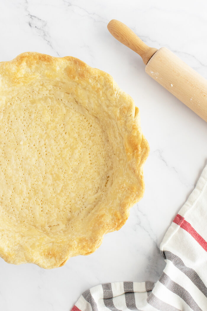 Pie crust baked overhead view