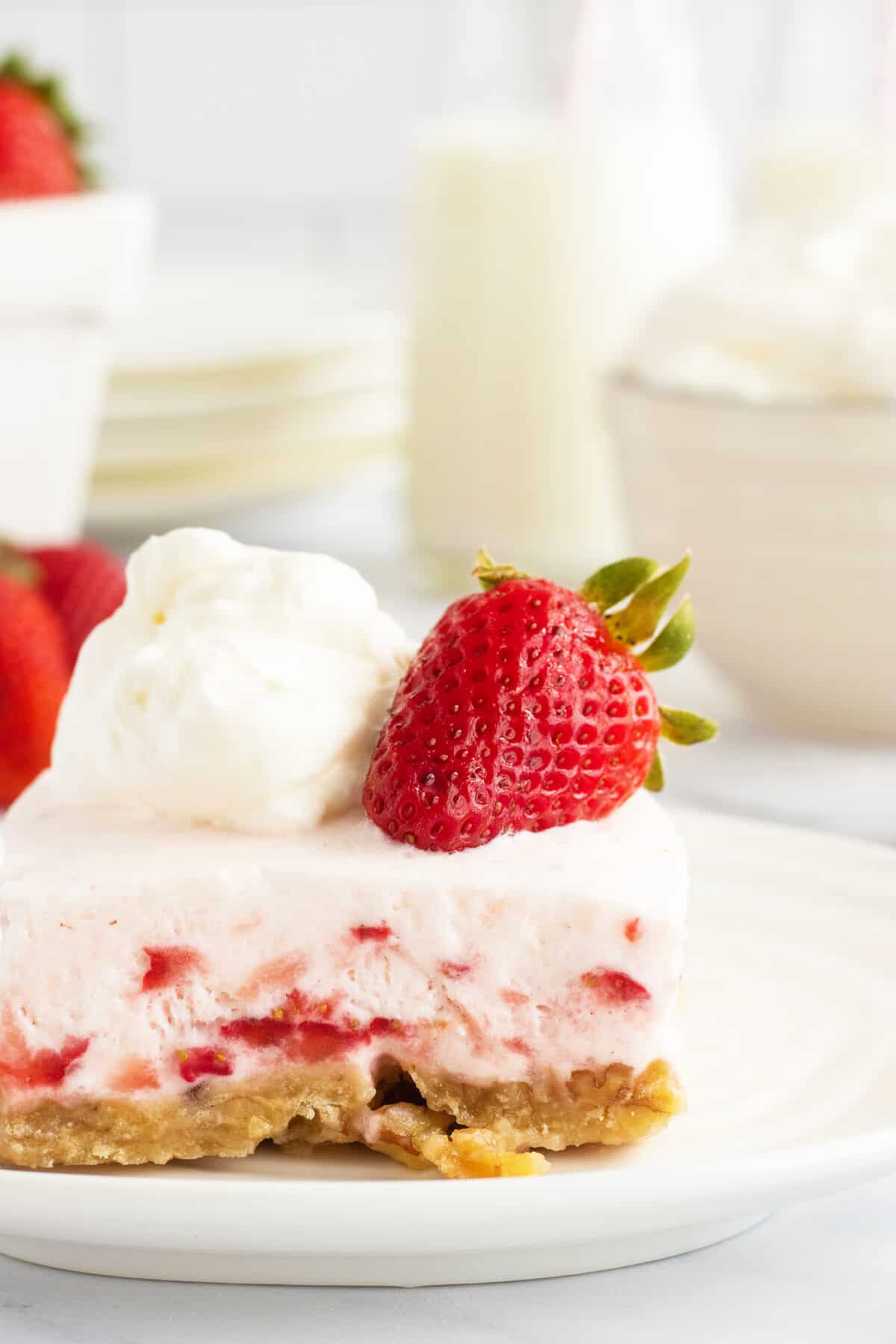Strawberry Squares on plate with strawberry