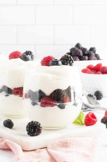 Swedish creme and summer berries in a clear glass