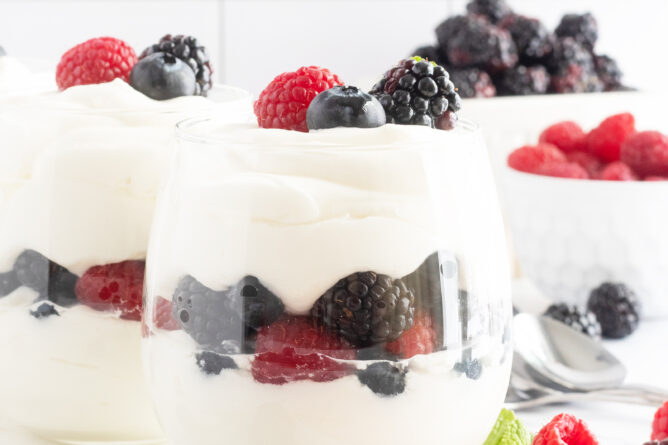 Swedish creme and summer berries in a clear glass