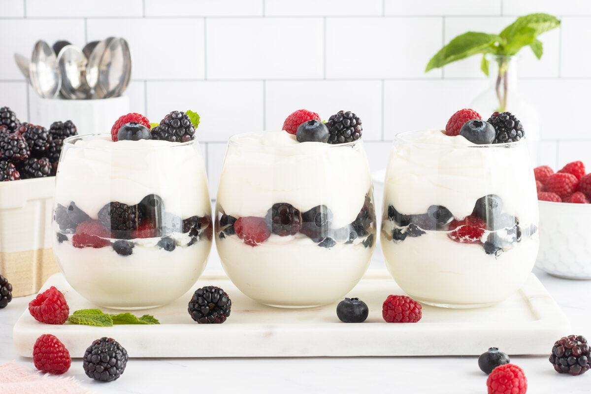 Swedish creme and summer berries in glass cups