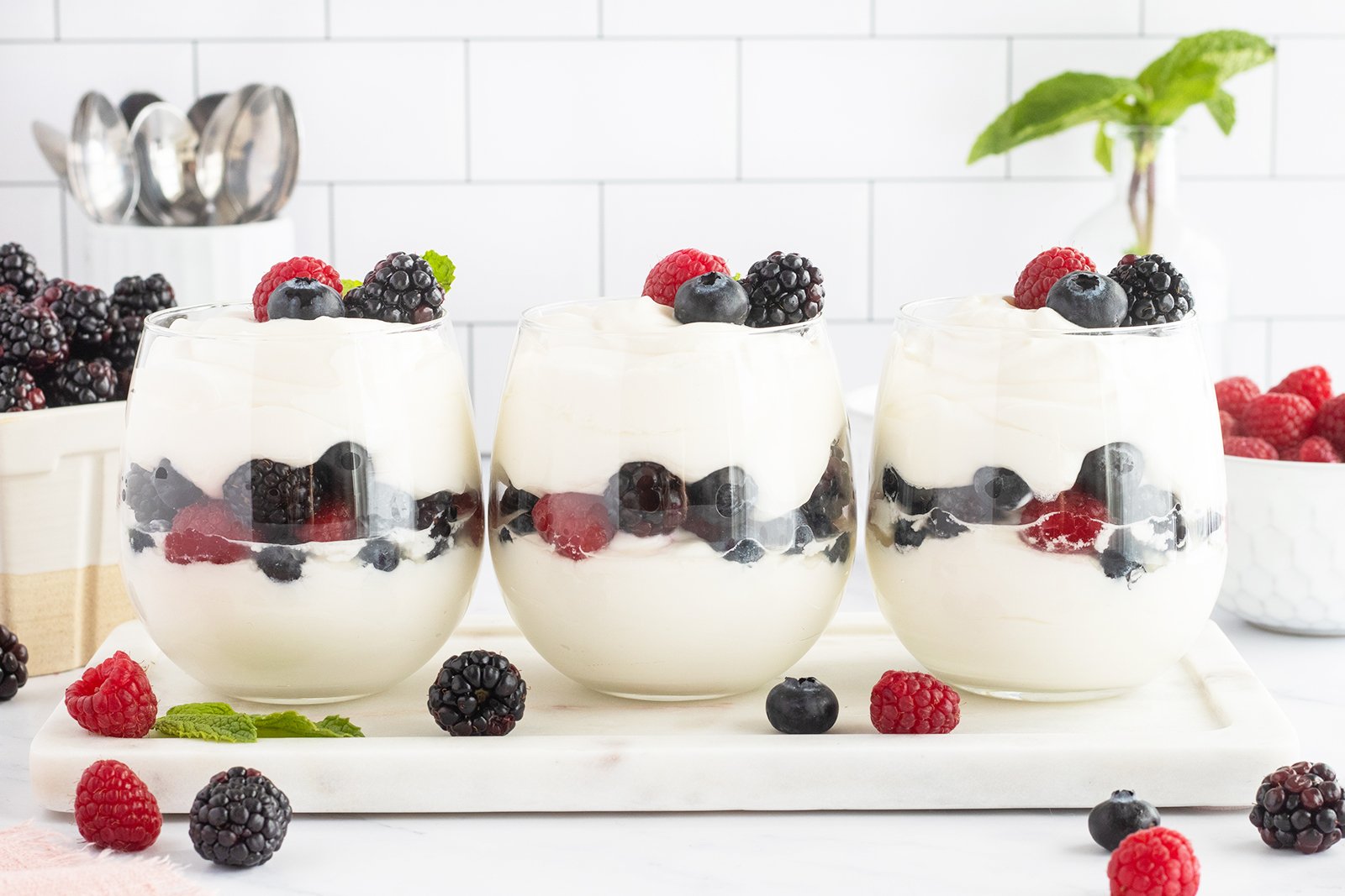 Creamy Scandinavian dessert topped with fresh summer berries.