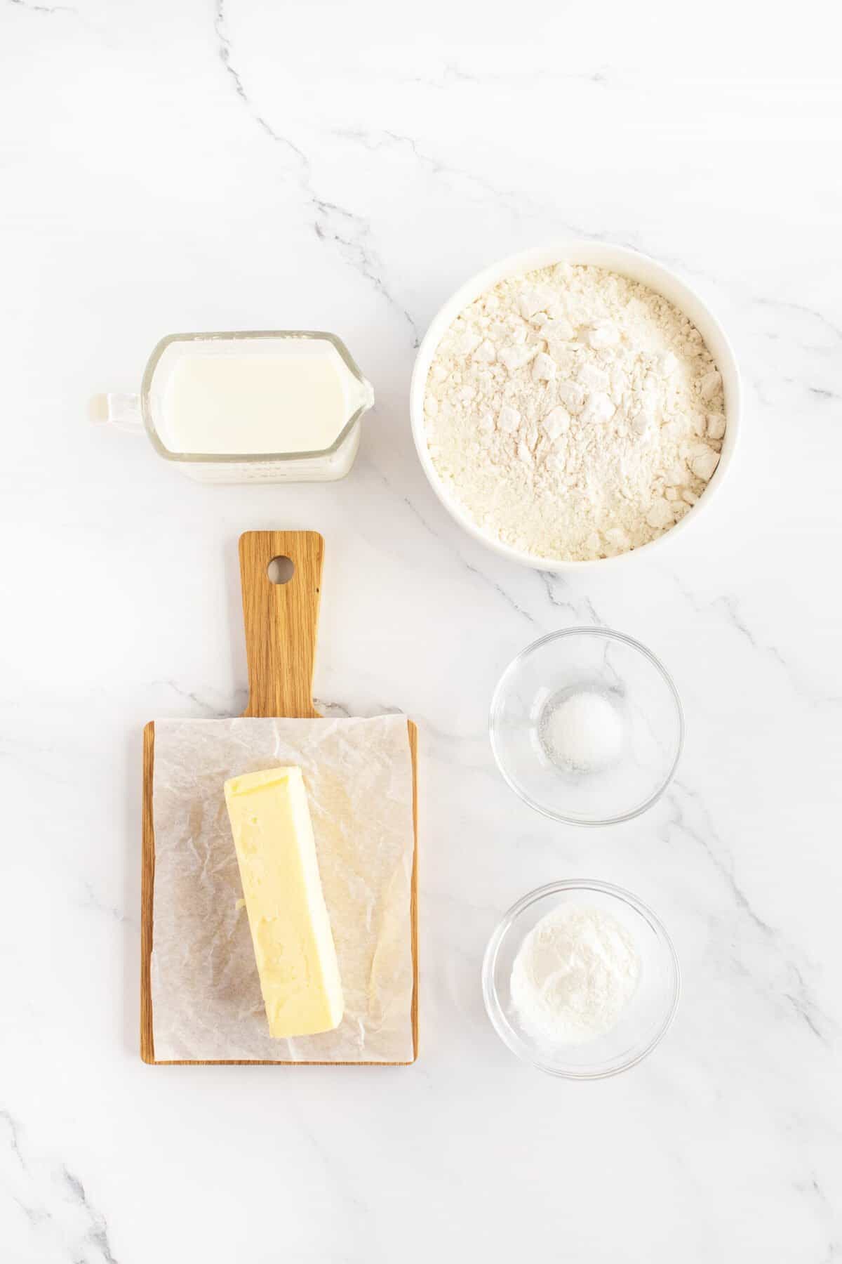 tea biscuits ingredients  in bowls