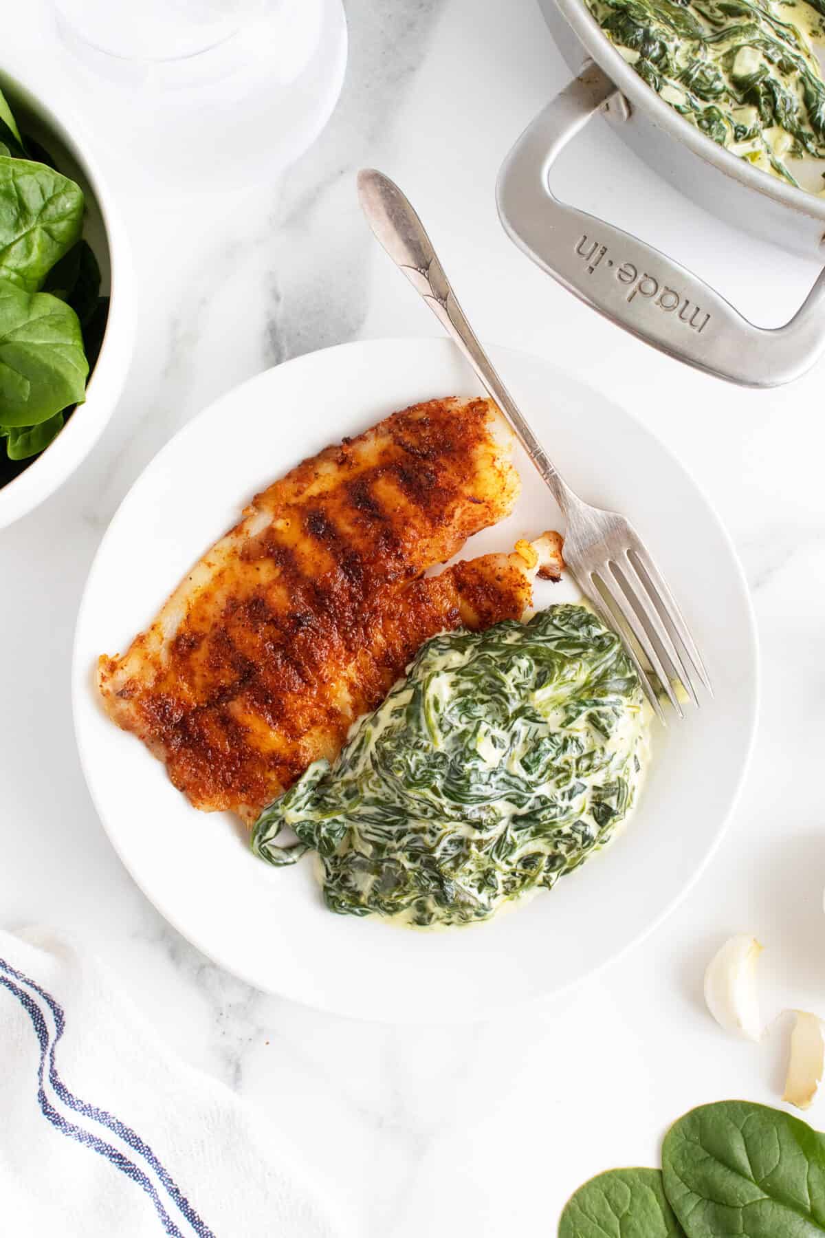 Creamed spinach with fish