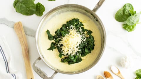 Creamed spinach cream in a pan