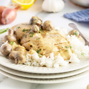 Creamy mushroom Tarragon chicken on white rice