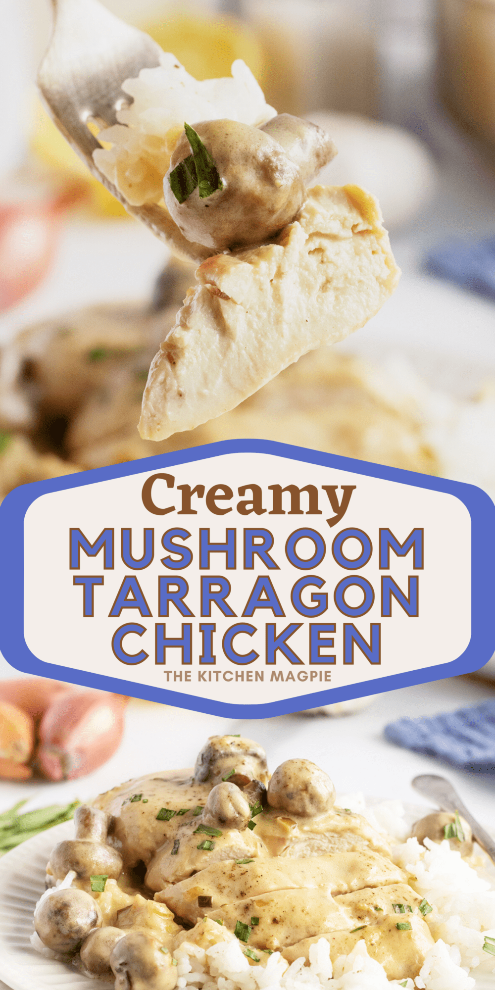 Delicious chicken breasts, simmered in a decadent white wine and mushroom tarragon sauce, are a great simple meal.