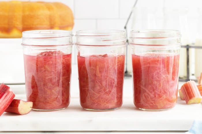Rhubarb Sauce in three mason jars