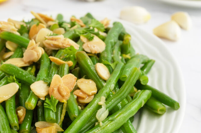 Green Beans Almondine on a plate
