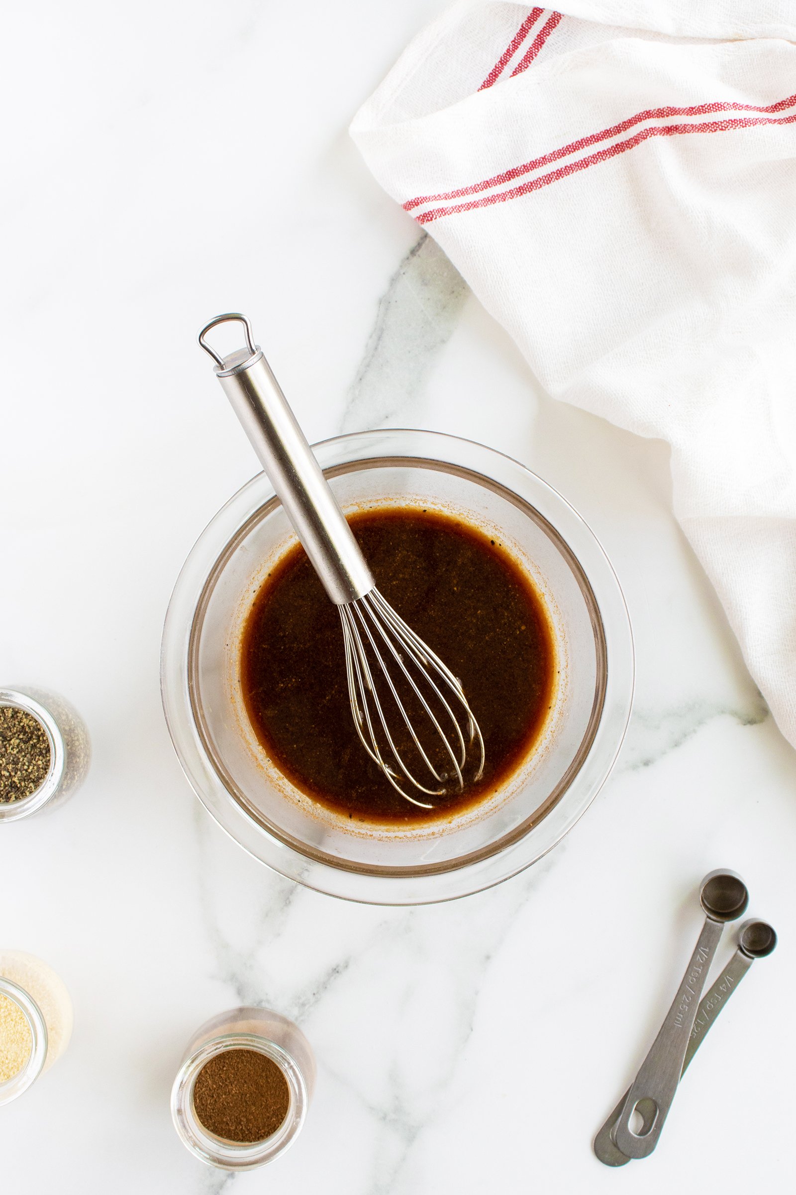 Homemade Worcestershire Sauce ingredients in a bowl un stirred