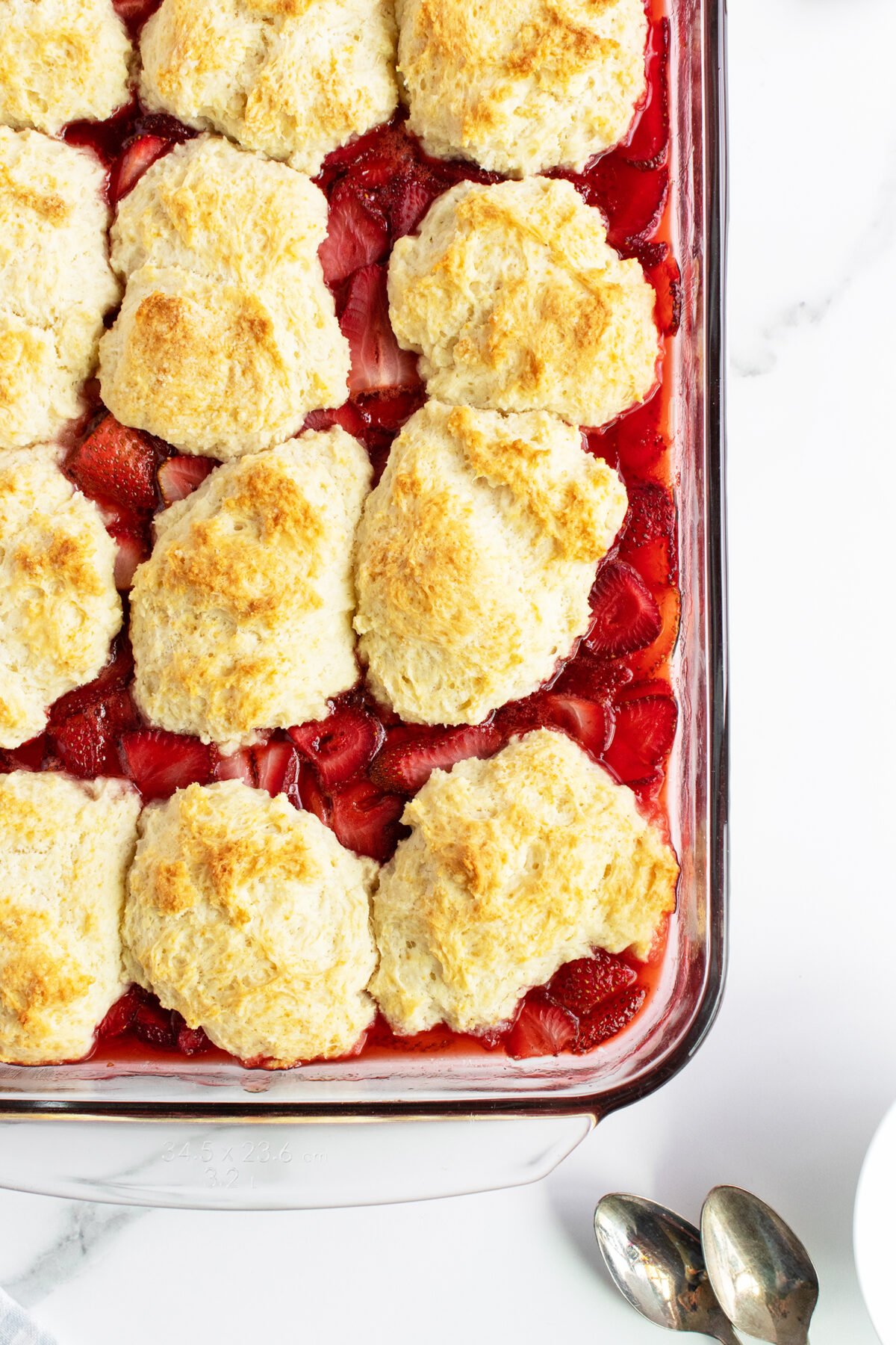 Strawberry Cobbler in a baking pan