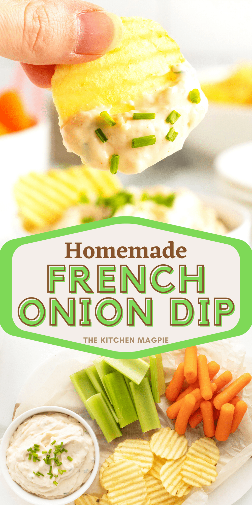 This delicious French onion dip is made from scratch with your own homemade dry onion soup mix! The perfect vegetable and chip dip for parties! 