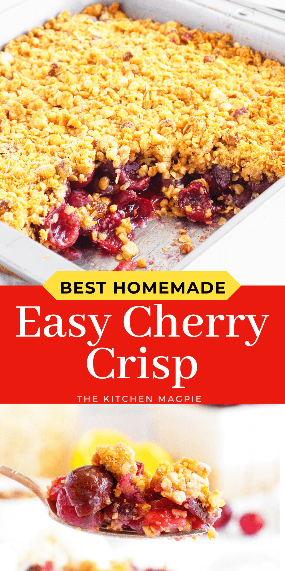 This easy and delicious cherry crisp can be made with fresh summer cherries or even defrosted frozen cherries.