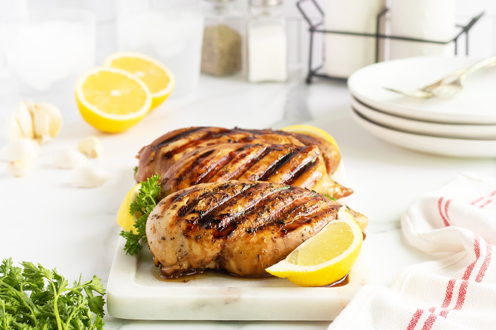 Juicy chicken breasts grilled with a savory marinade.