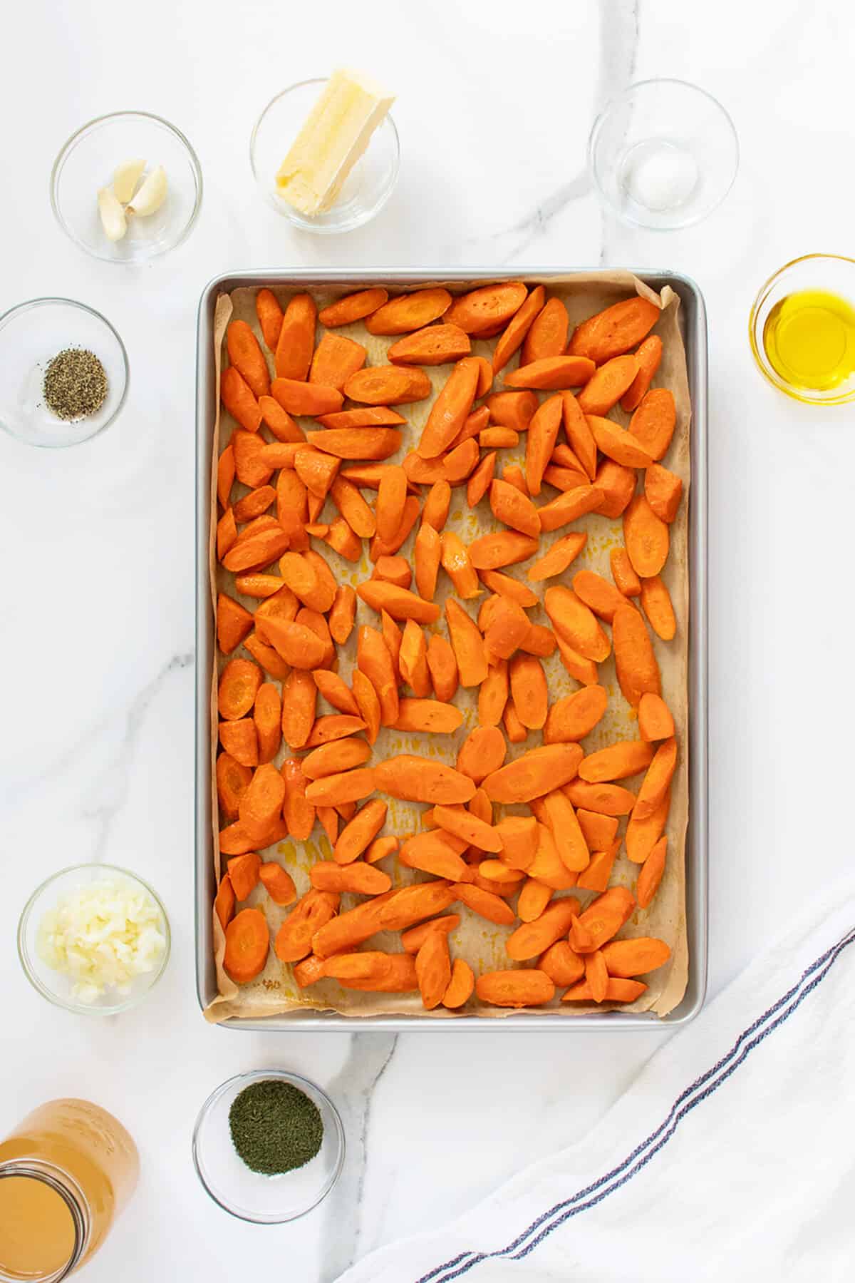 Roasted Carrot Soup carrots on a sheet pan