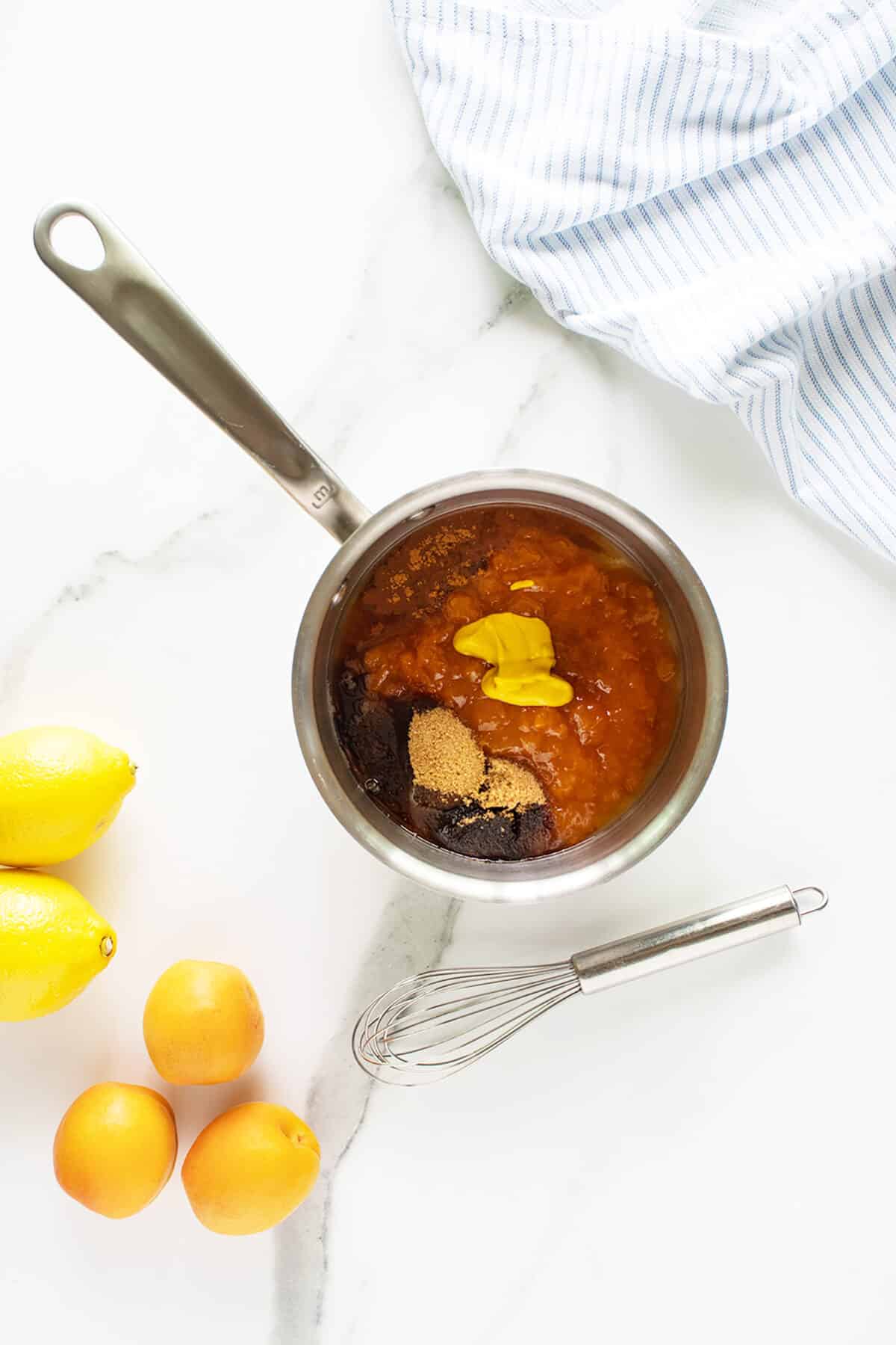 apricot glaze ingredients in a pot