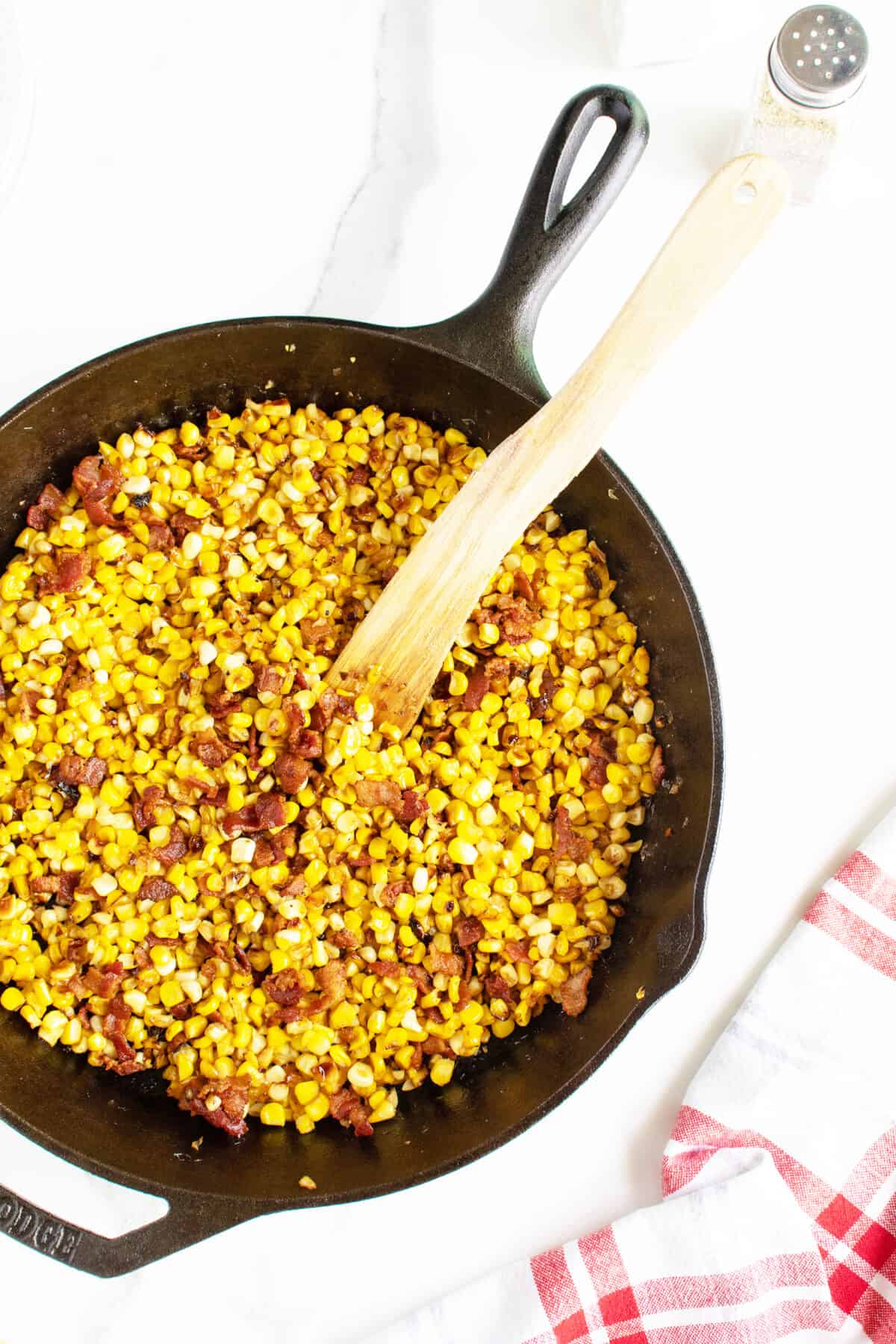 fried corn in a cast iron skillet