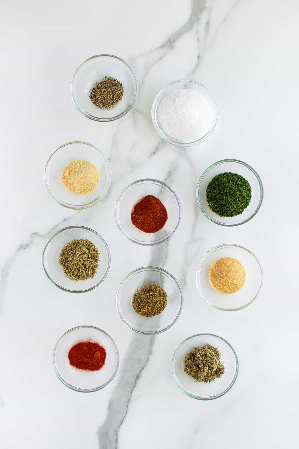 Lamb Seasoning spices in clear bowls