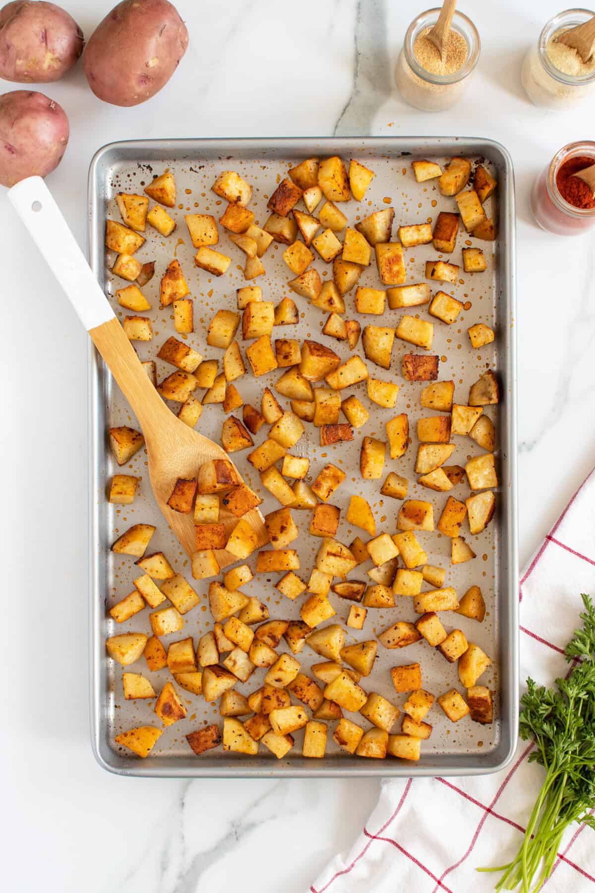 Breakfast potatoes on a sheet pan