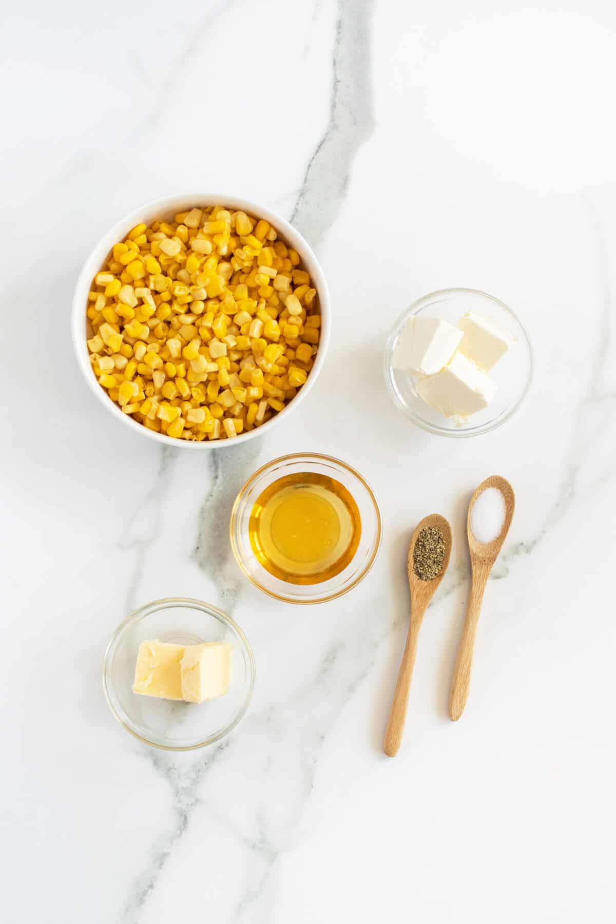 honey butter skillet corn ingredients in small bowls