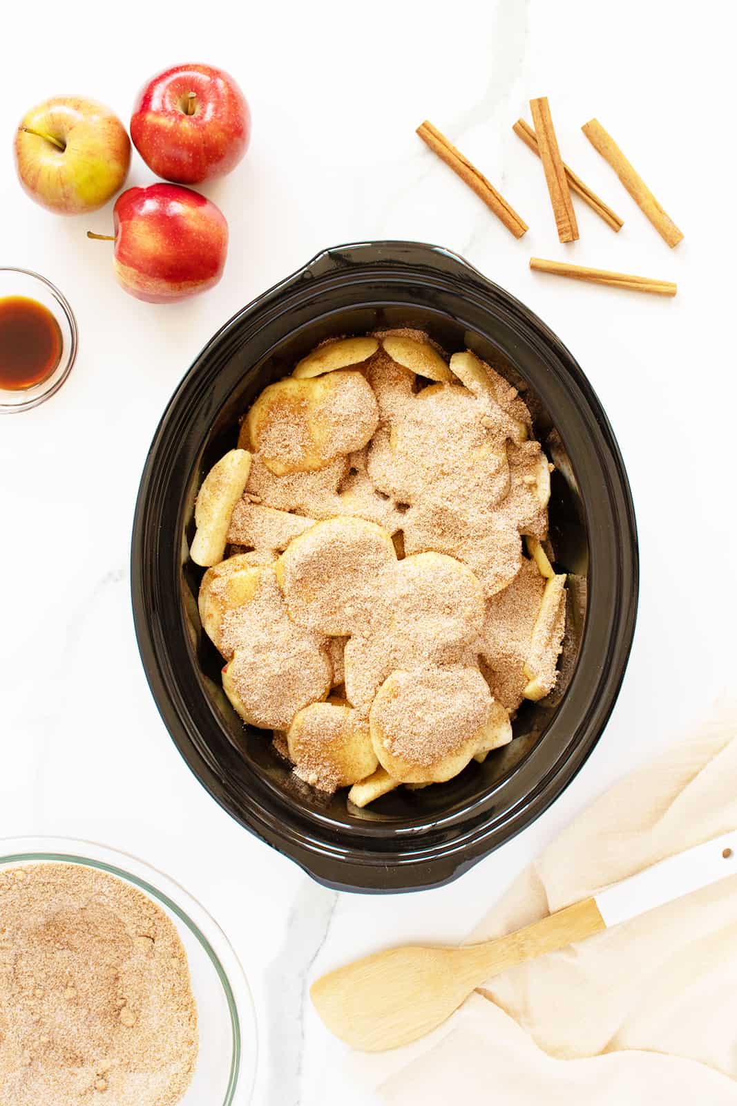 apple butter apples and spices in a crockpot