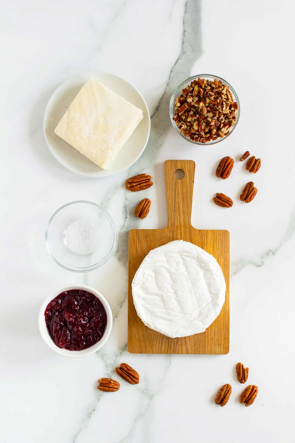 cranberry brie bites ingredients in small bowls