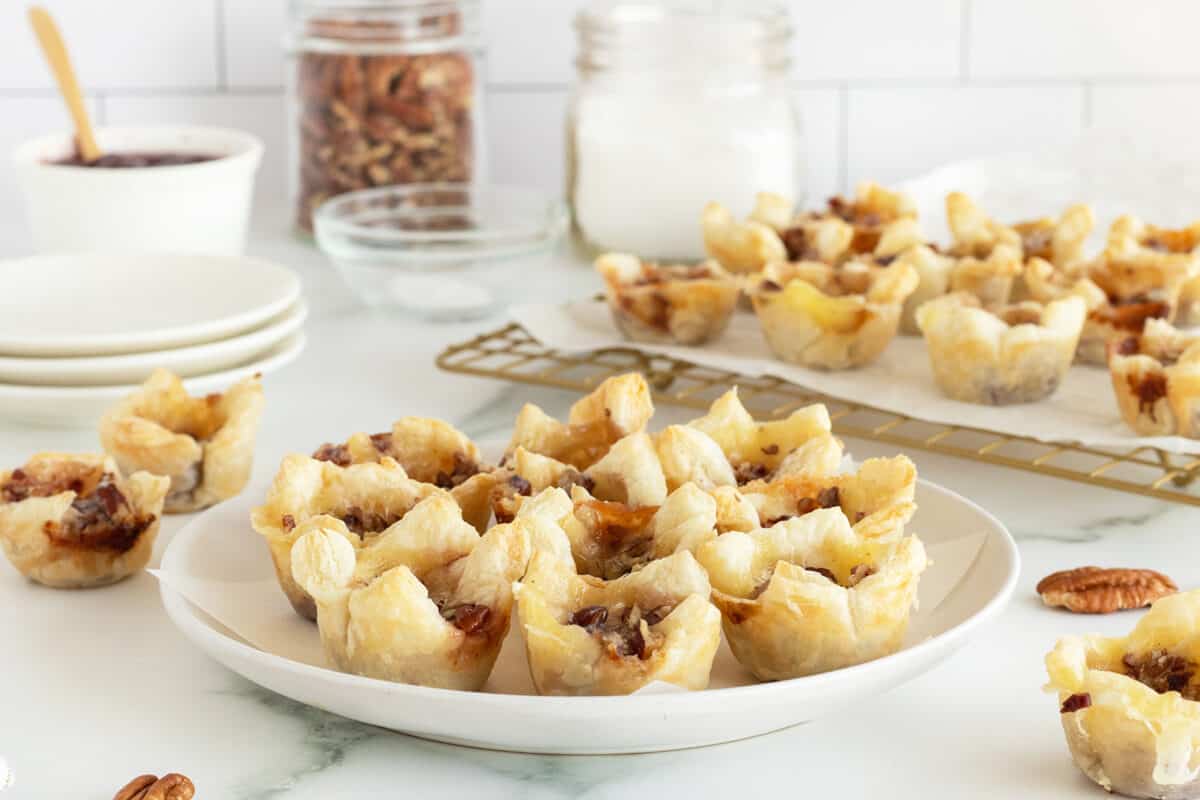 cranberry brie bites on a white plate