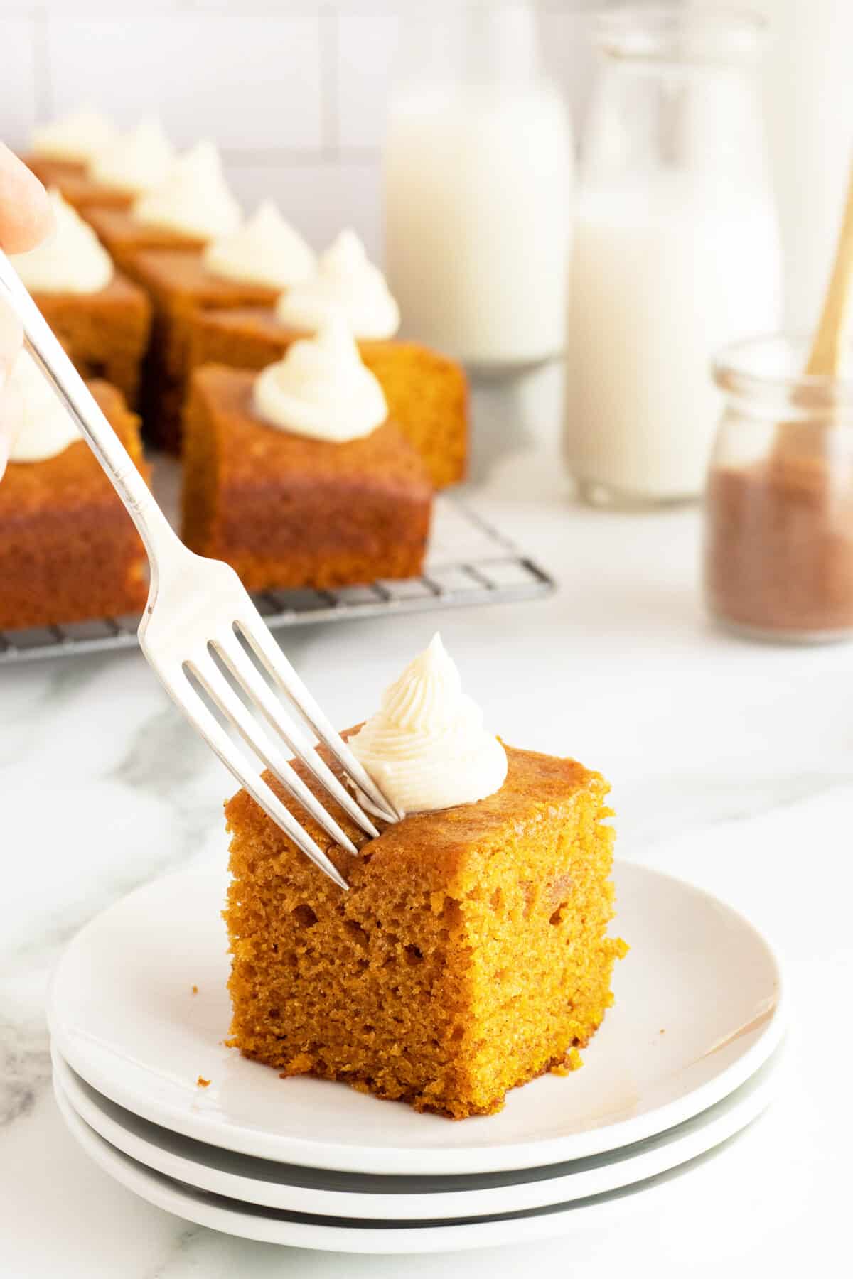 Pumpkin Cake with a fork in the top