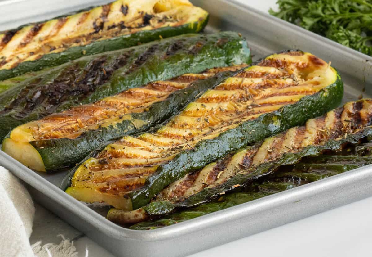 grilled zucchini on tray