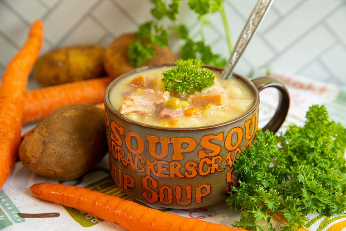 bowl of ham and potato soup