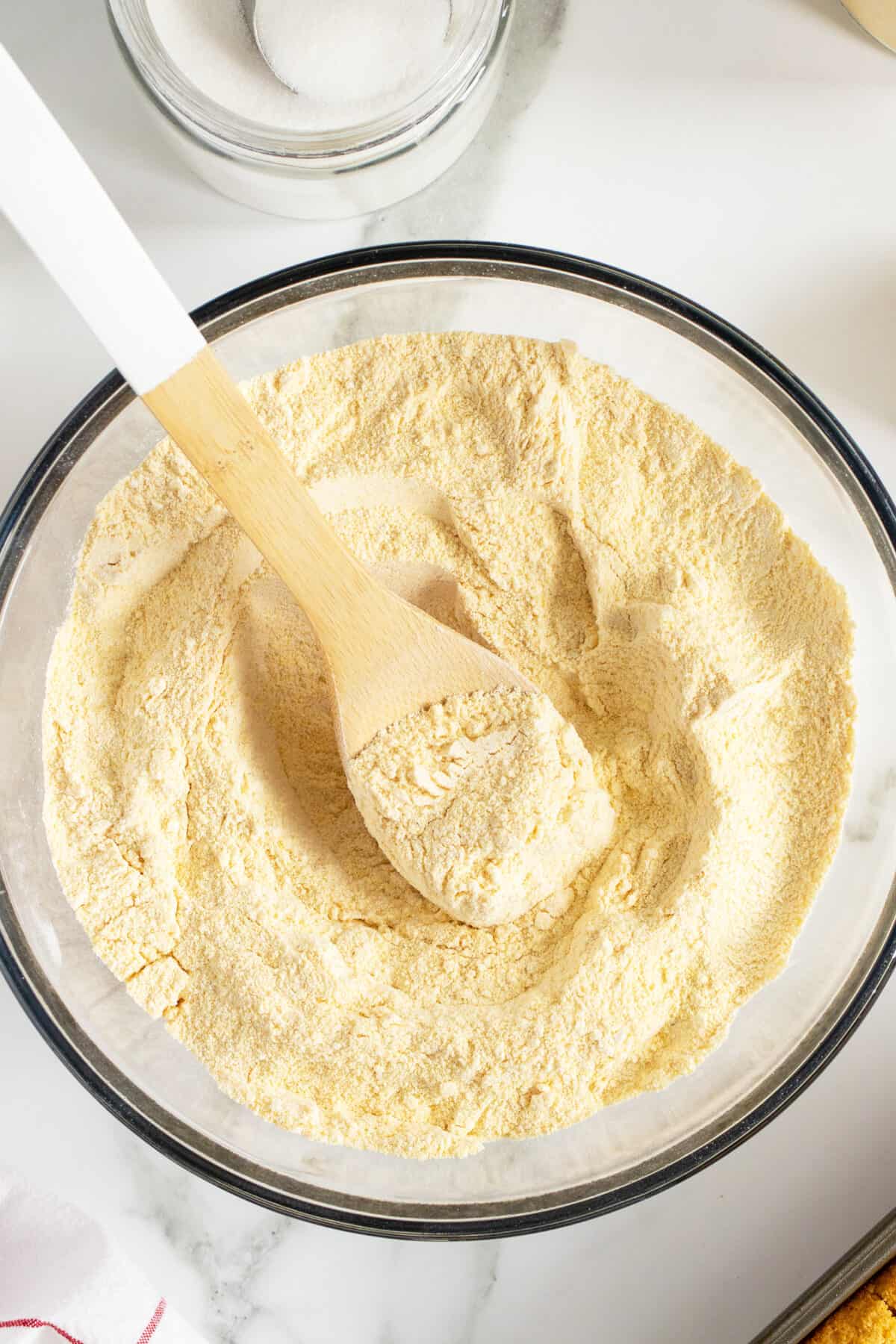 homemade cornbread mix closeup in bowl