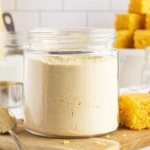 homemade cornbread mix in a glass container