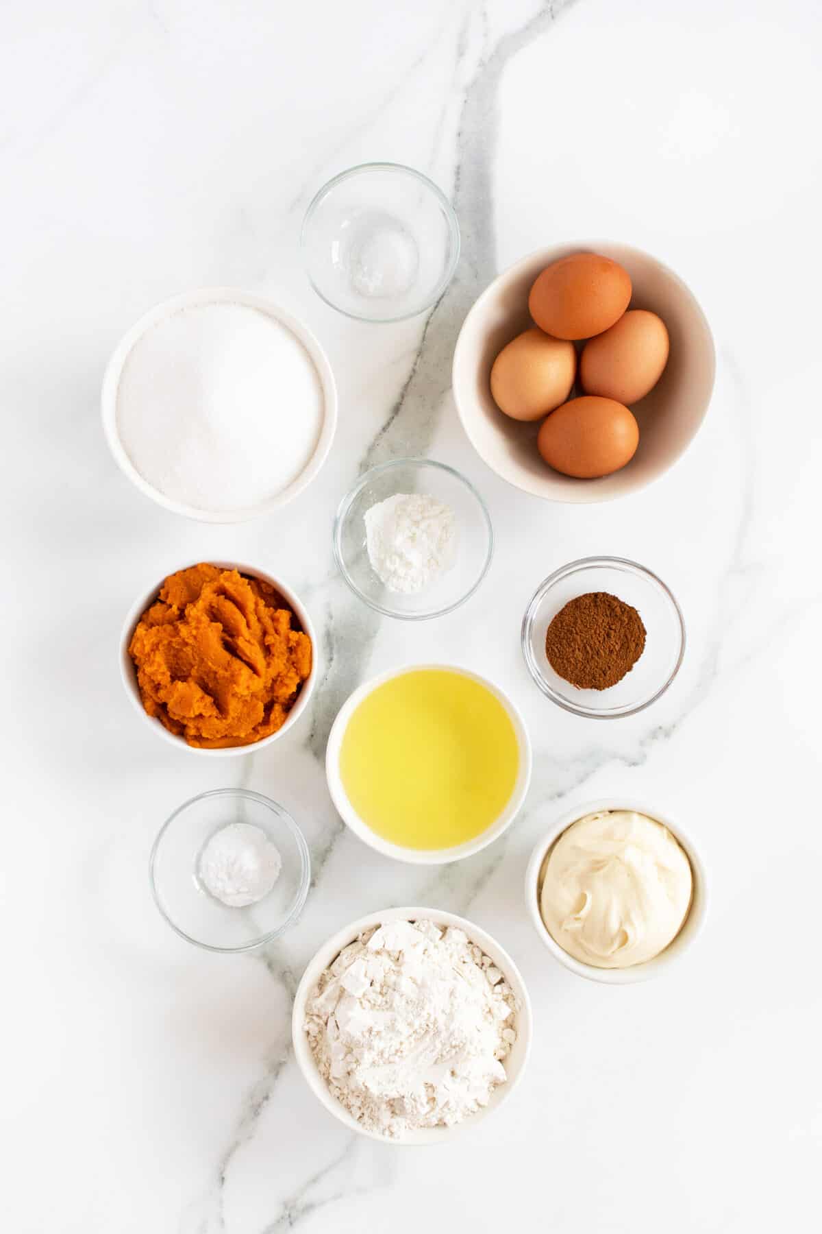 Pumpkin Cake ingredients in small bowls